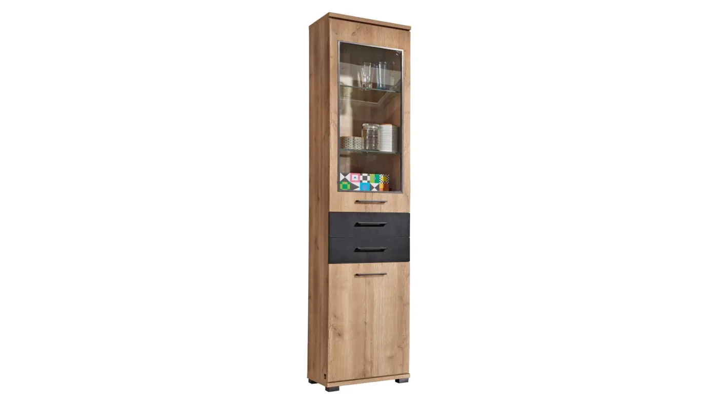 Interliving  Vitrine Serie 1701 Risseiche/Schiefer Anthrazit B/H/T: 46 x 204 x 36,5 cm