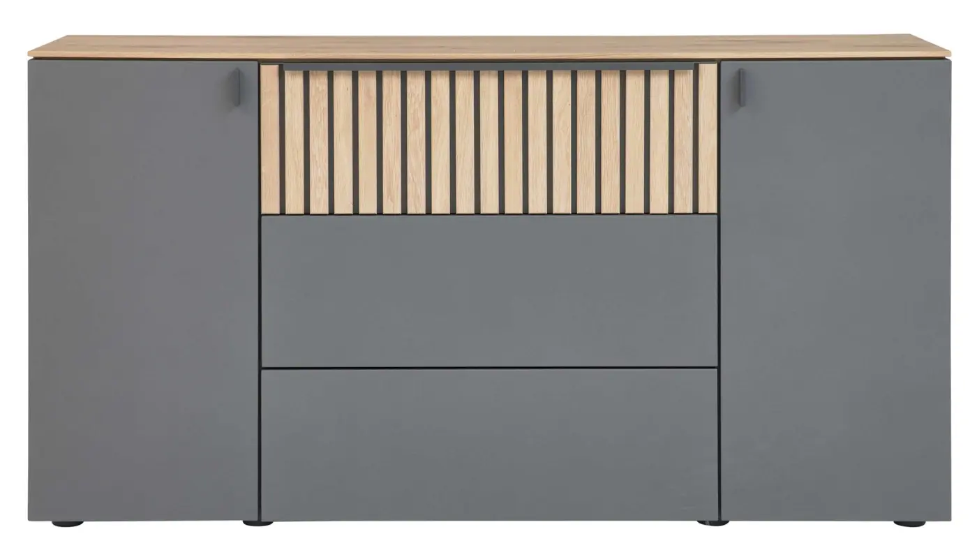 Interliving  Kommode Serie 1029 Lack graphit/Wildeiche ca. 154 x 80 x 45 cm 
