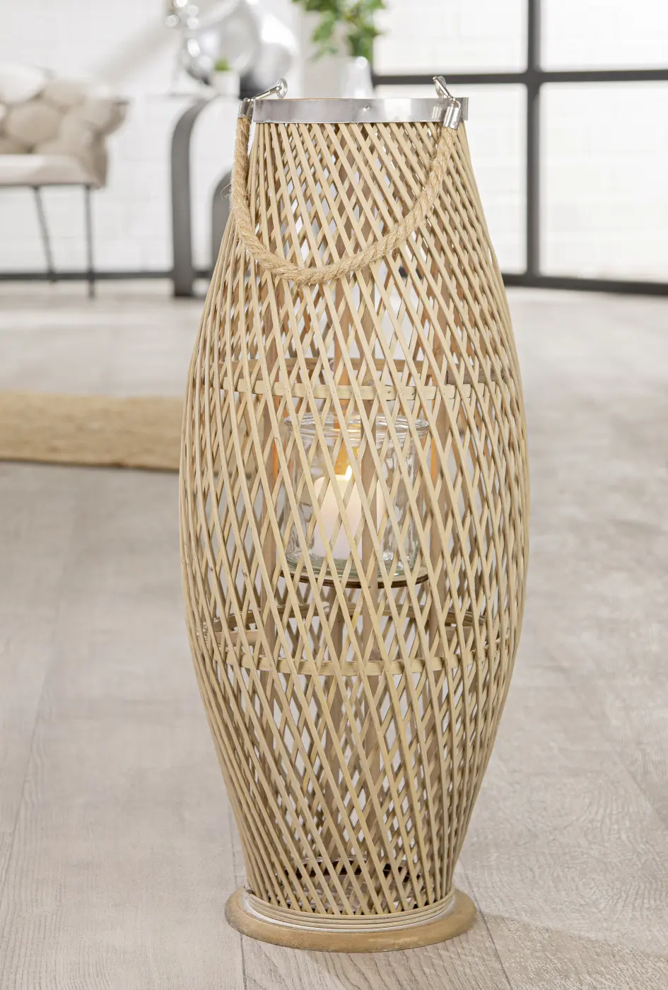 Gilde Handwerk Laterne/Windlicht "Baku" Bambus naturfarben