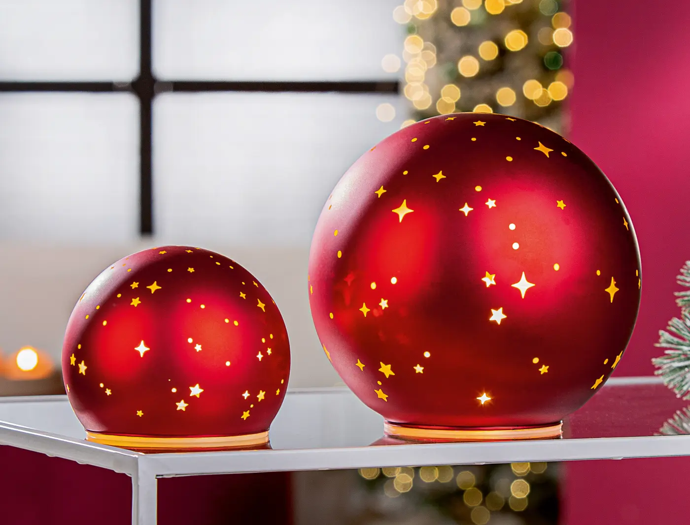 Gilde Handwerk LED-Dekokugel Cielo Glas rot D 16 cm