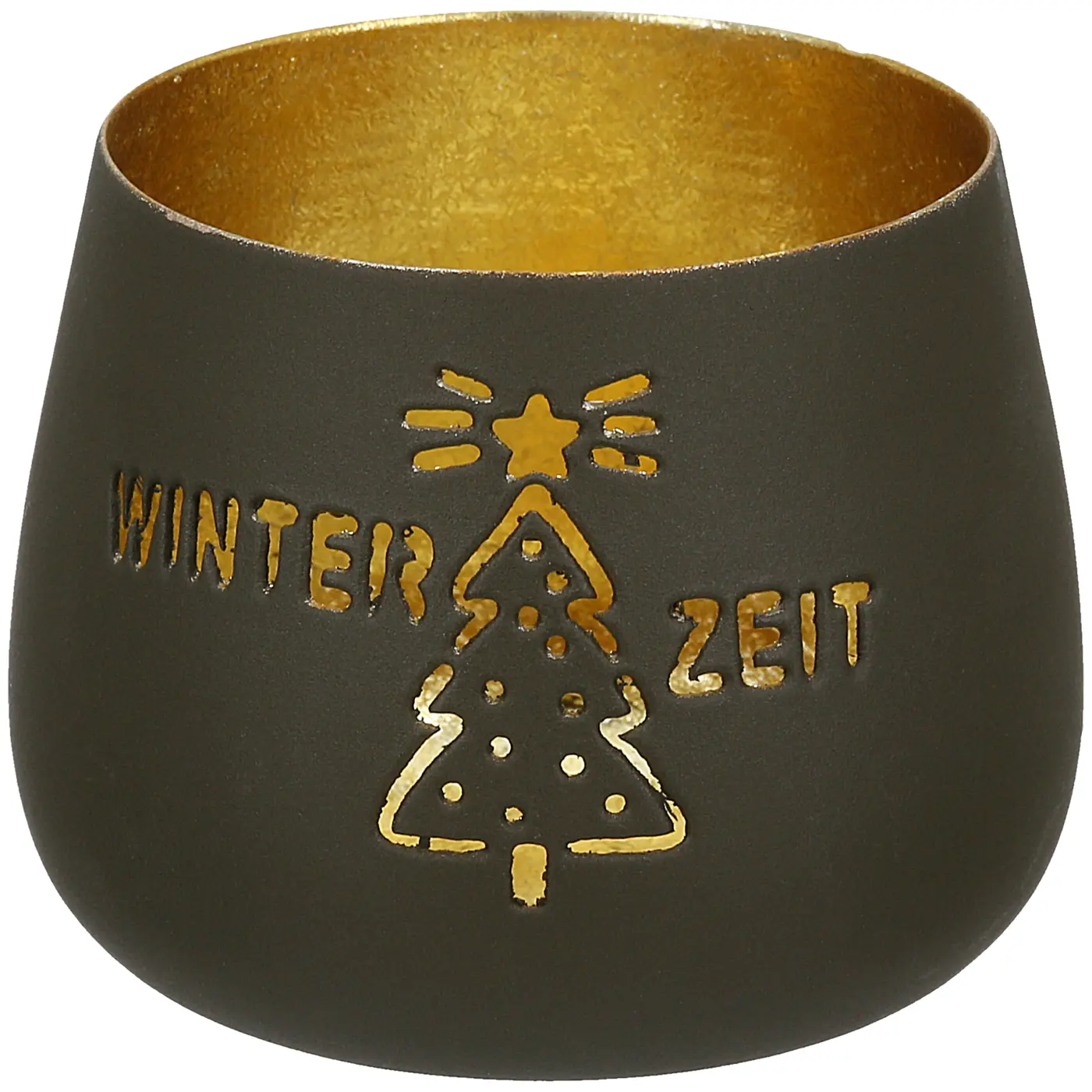 Gilde Windlicht Winterzeit braun, grau, grün H 7 x Ø 8 cm