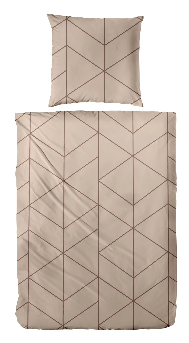 Hahn Mako-Satin-Bettwäsche abstrakt gemustert Beige, Braun 155 x 220 cm