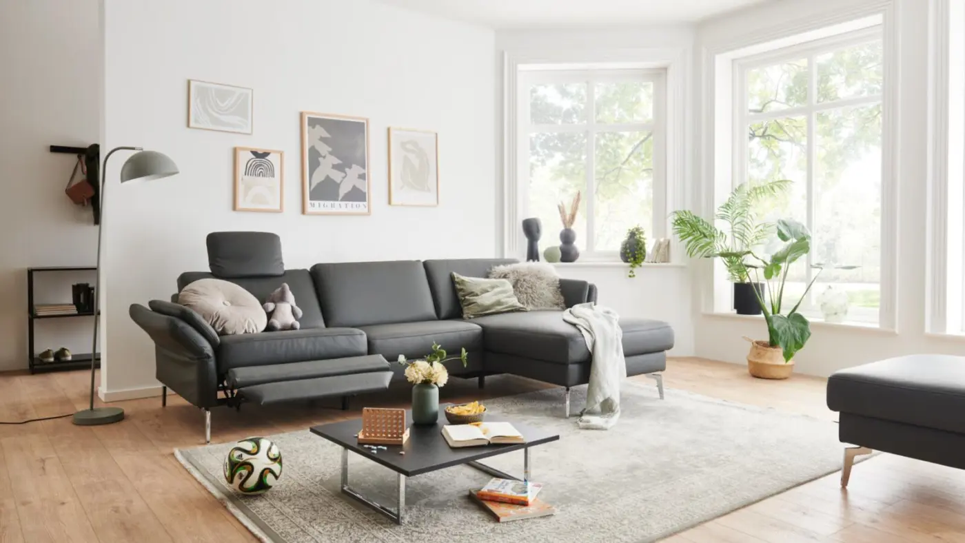 Polinova Polstergruppe  MM-PN1200 mit Funktionen Leder anthrazit ca. 285 x 172 cm