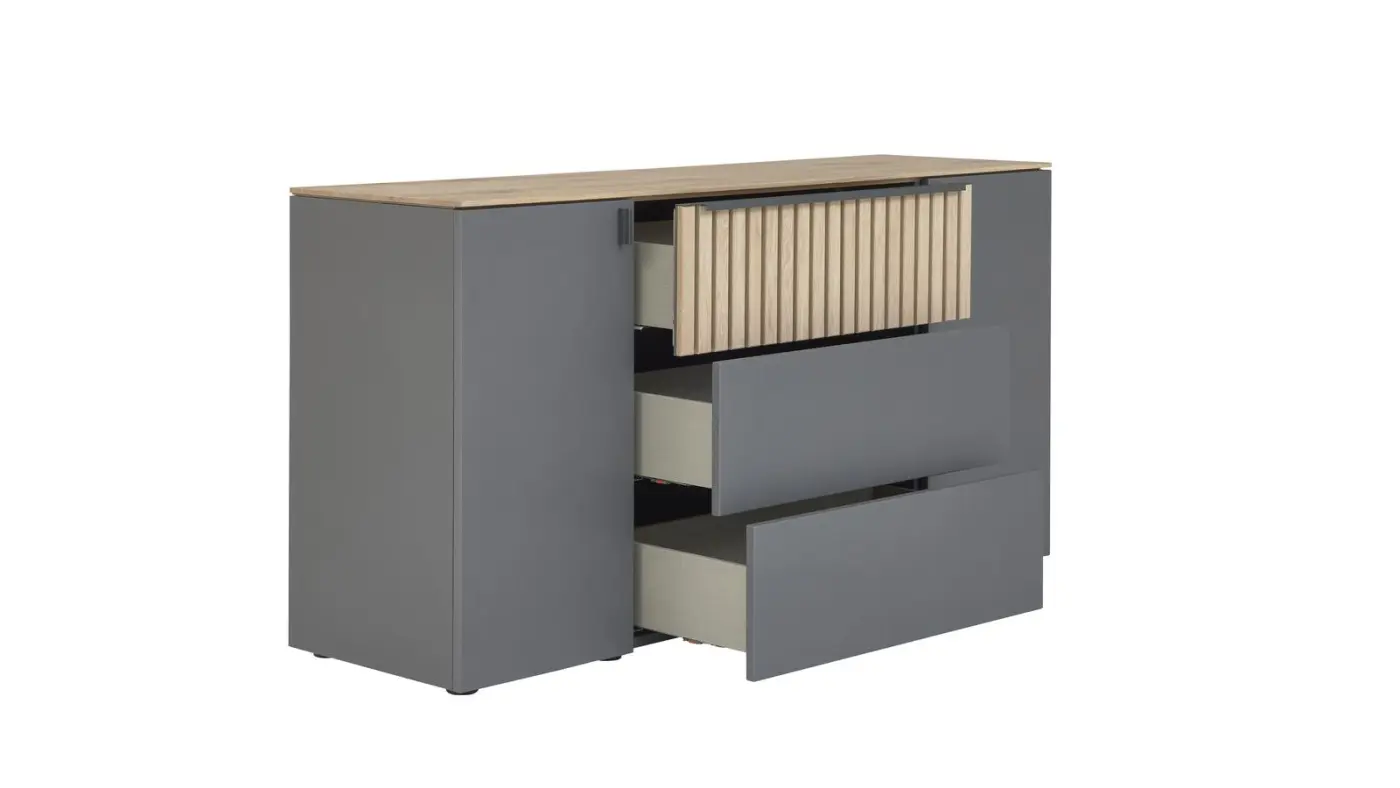 Interliving  Kommode Serie 1029 Lack graphit/Wildeiche ca. 154 x 80 x 45 cm 
