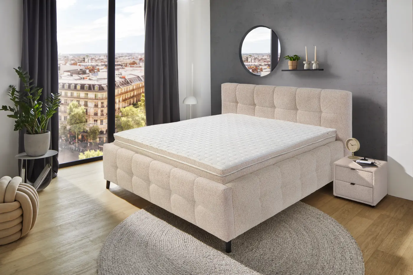 Jockenhöfer Polsterbett Lucy beige mit  Bubble Optic LF 180 x 200 cm