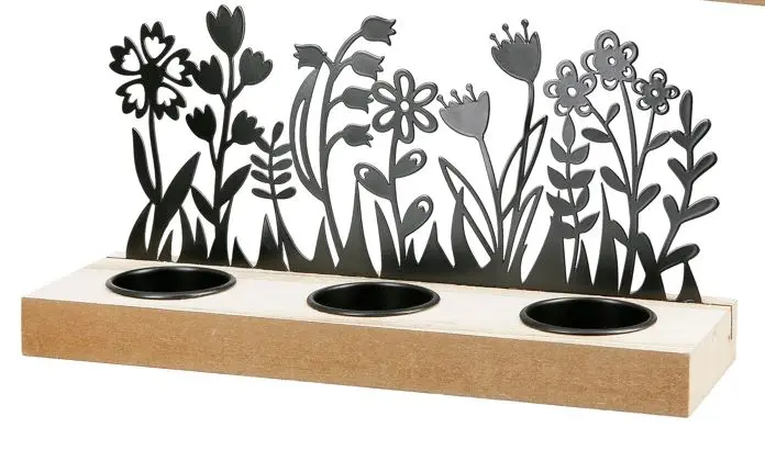 Gilde Teelichthalter "Frühlingswiese" braun schwarz 24 cm breit