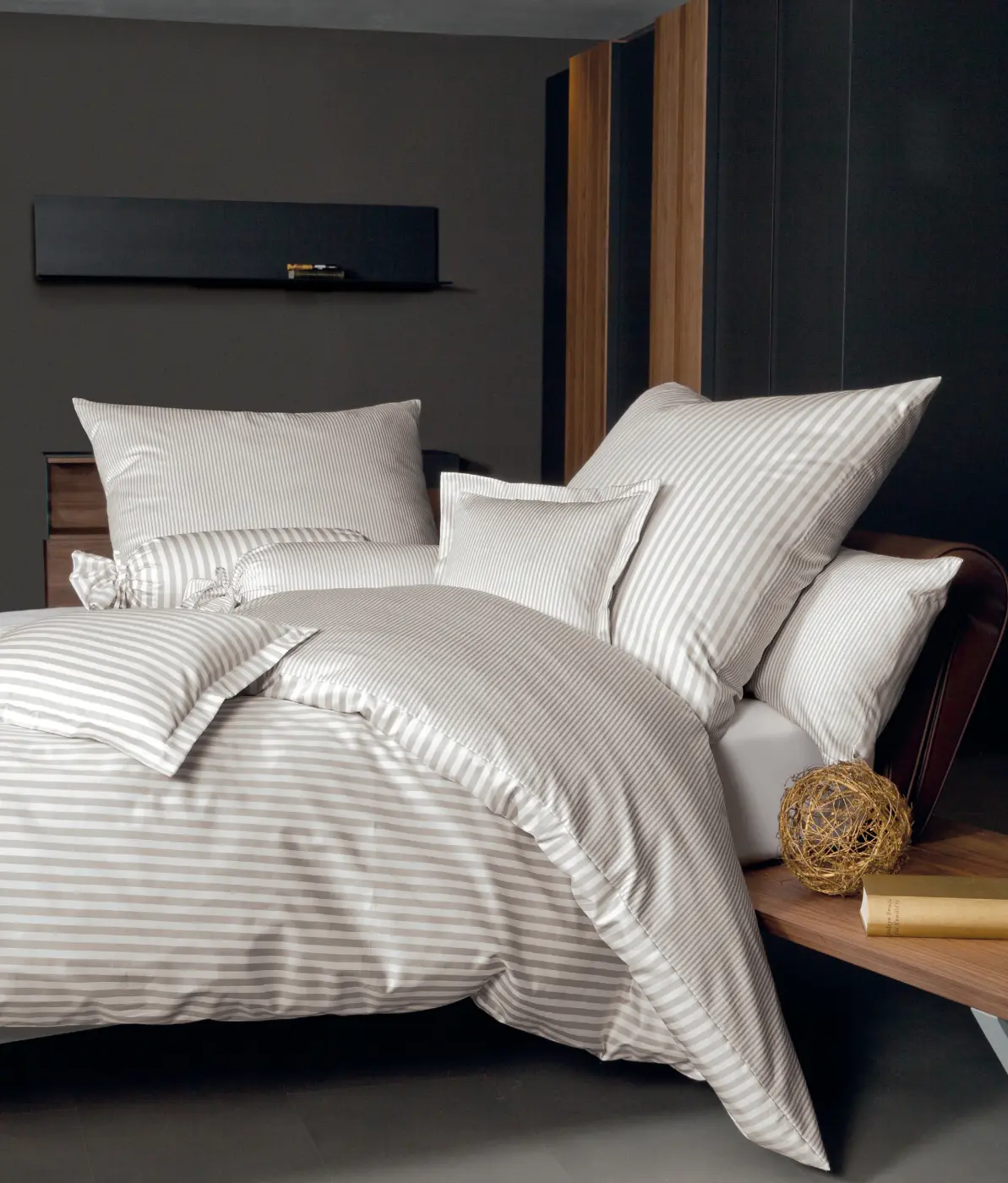 Janine  Mako-Satin Bettwäsche Modern Classic naturell 135 x 200 cm, 80 x 80 cm