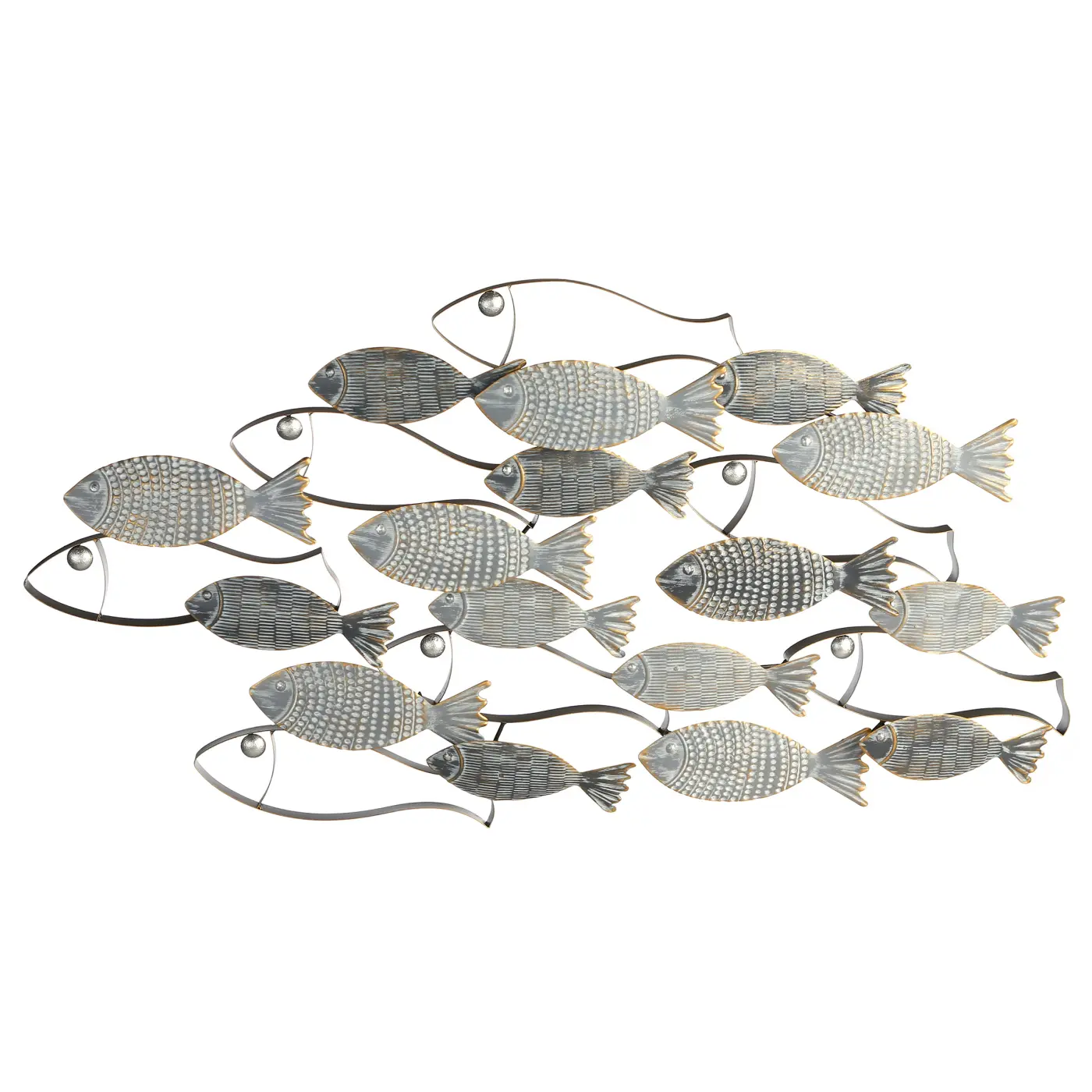 Gilde Handwerk Wandrelief Pesce Fischmotiv Metall grau  goldfarben ca. 90x48x6 cm