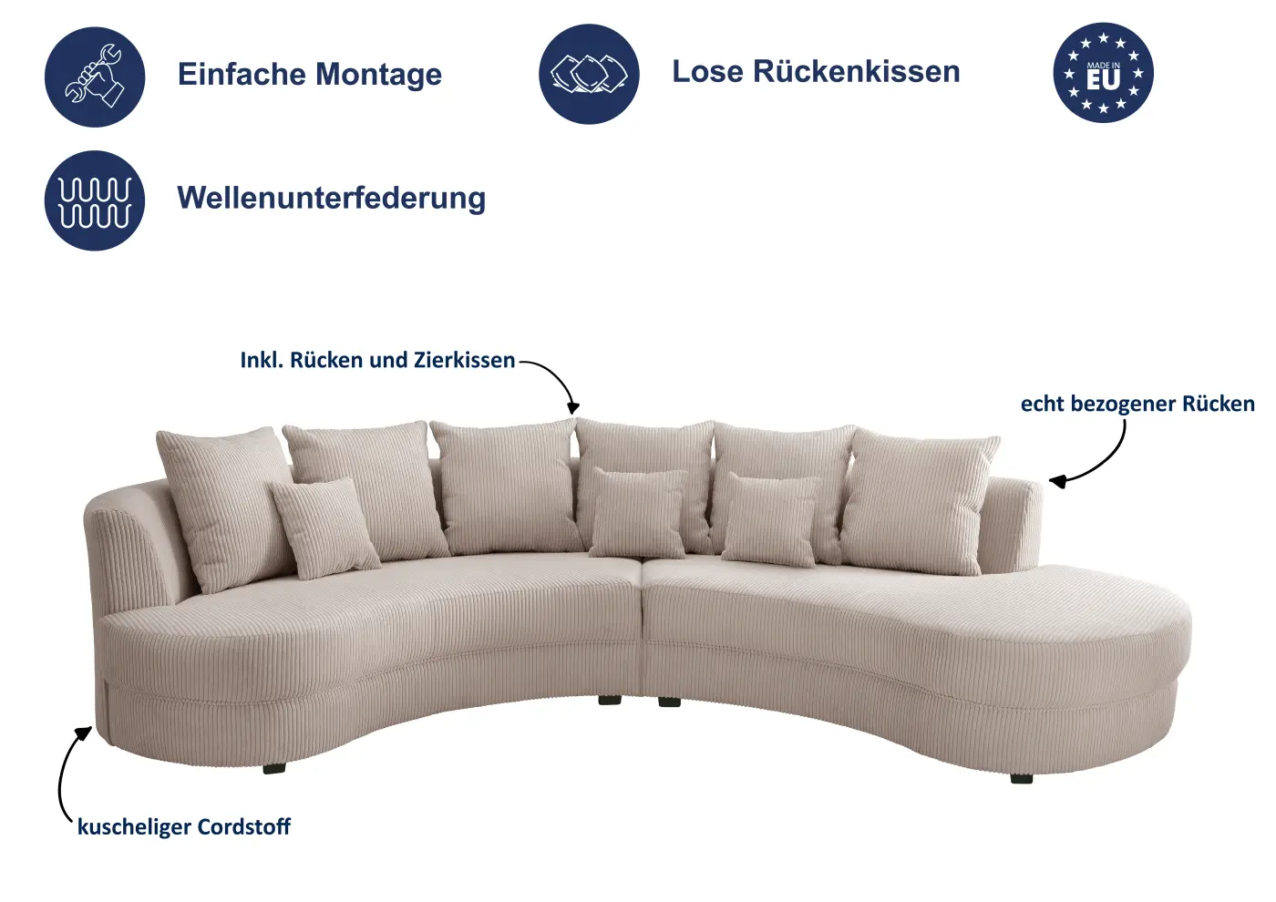 Benformato Rundecke Limoncello Cord beige 160 x 300 x 160 cm