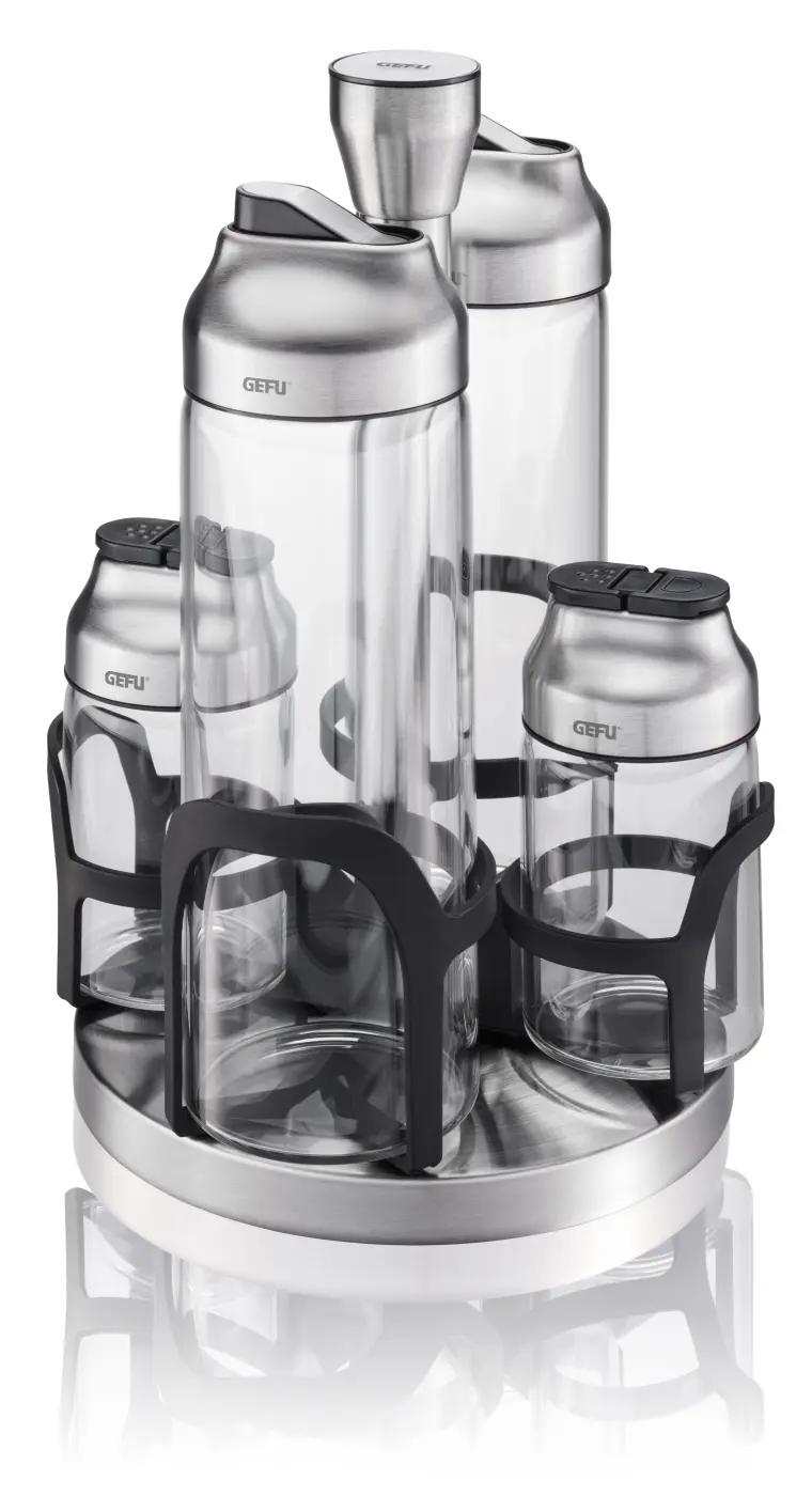 Gefu Essig-Öl und Gewürz Menage Kippo transparent silber