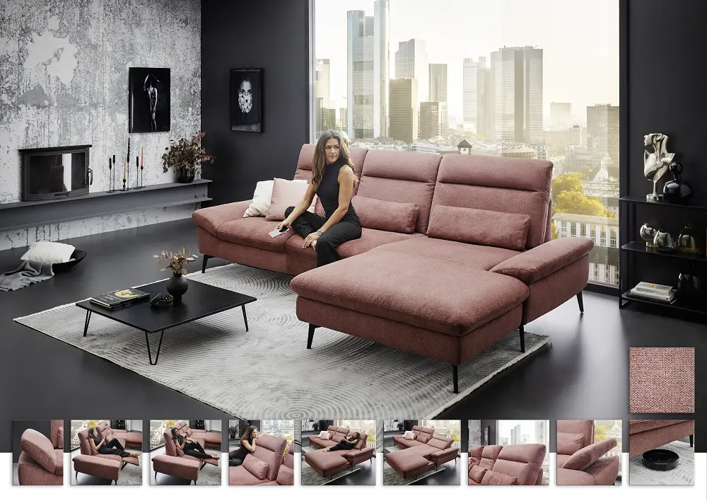 Hukla Wohnlandschaft VS-HU1185 mit Funktion grau ca. 309 x 193 cm