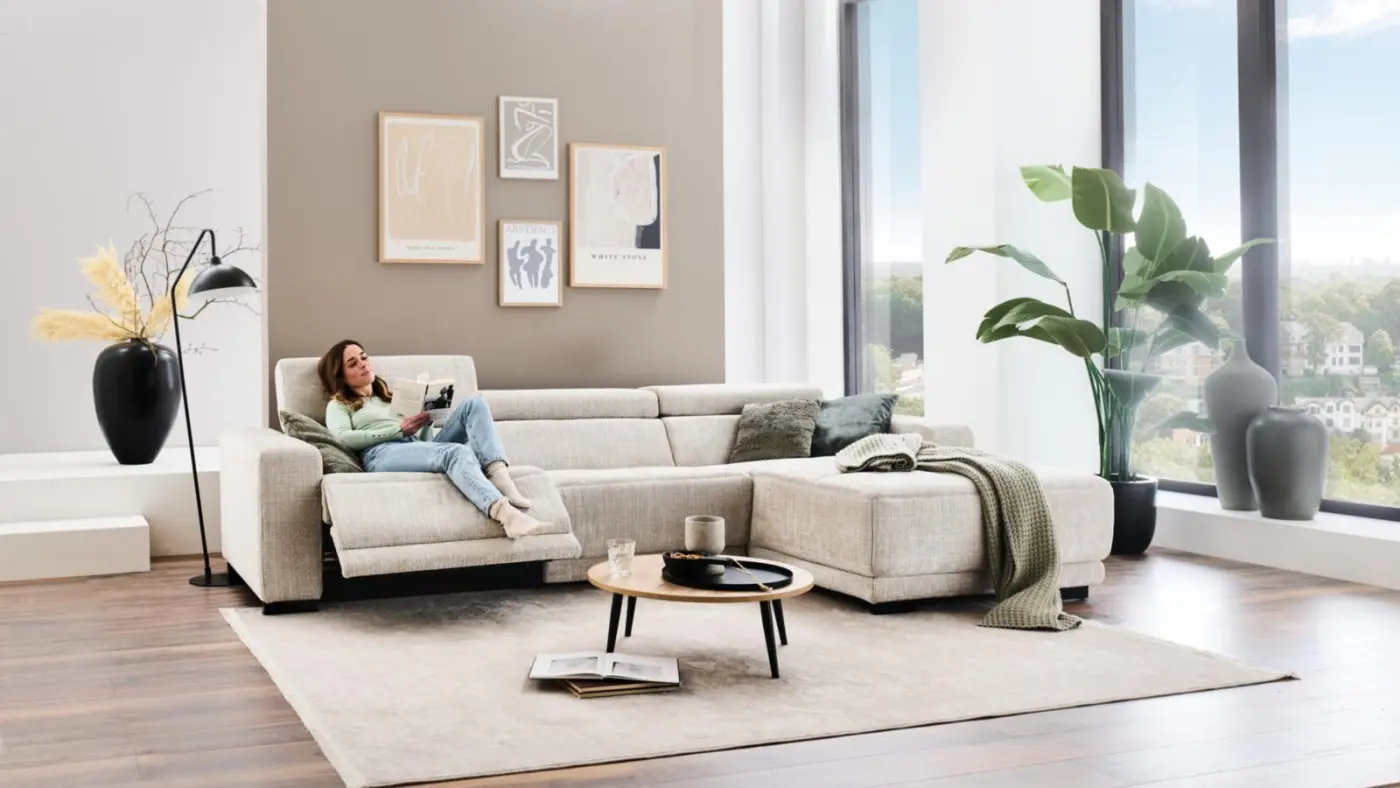 Megapol Wohnlandschaft VS-MP1215 mit Funktion creme grau ca. 319 x 195 cm