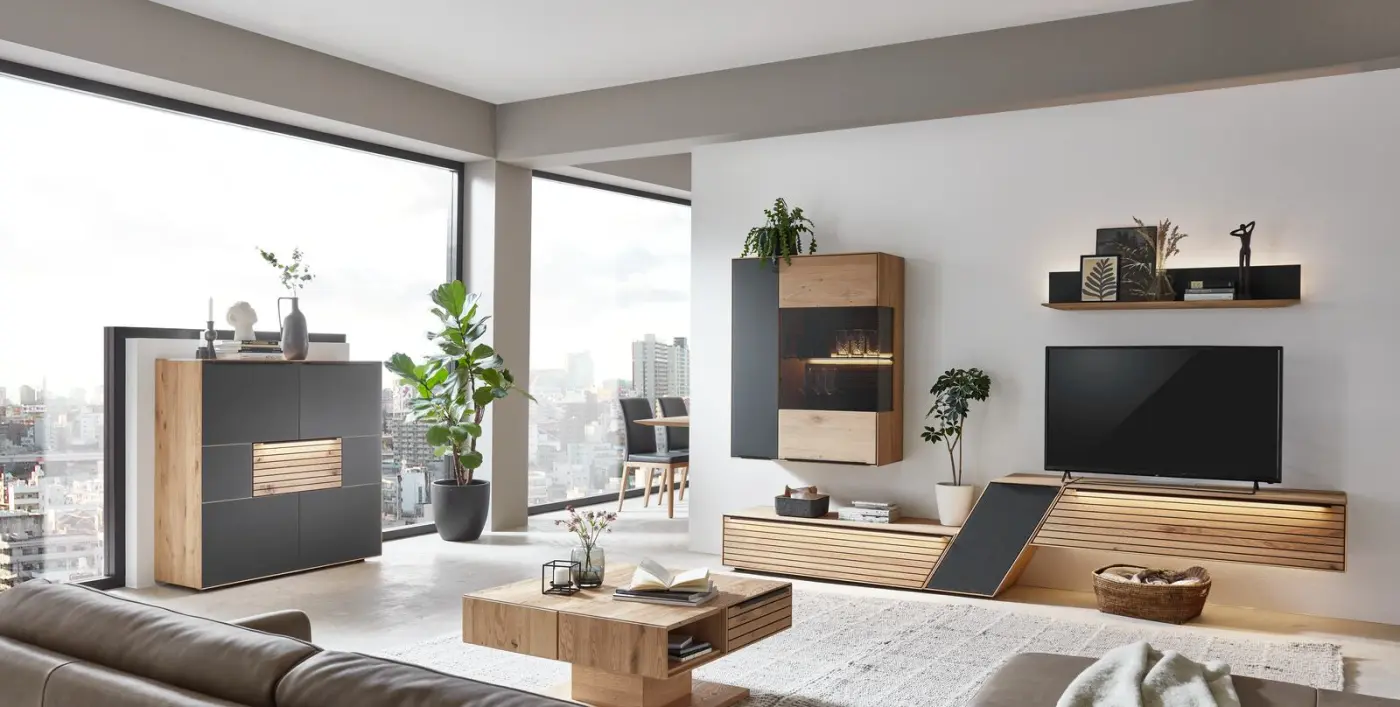 Decker  Highboard Nevada Asteiche massiv ca. 122 x 119 x 39,5 cm