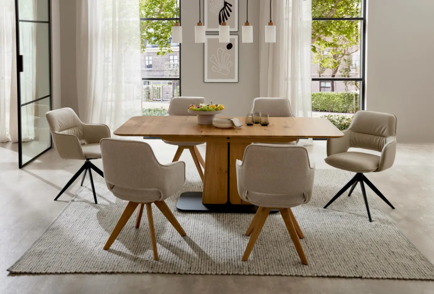 Interliving Design-Tisch Serie 5124  Eiche massiv ca. 180(220) x 90 cm
