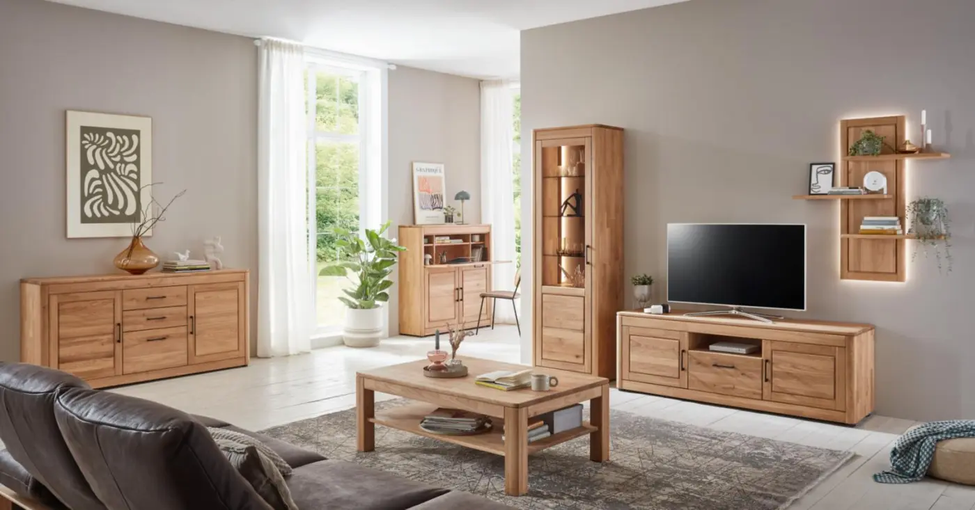 Skalik  Vitrine Vigo  mit Zubehör Eiche Massiv Legno geölt ca. 65 x 204 x 40cm
