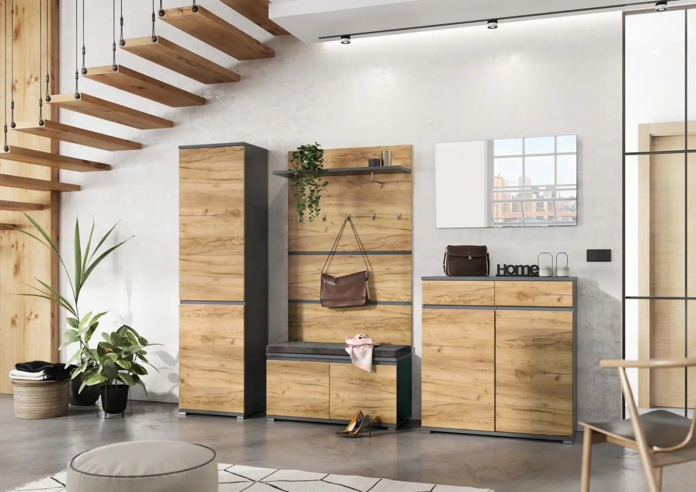 Germania  Garderobenschrank Lissabon Anthrazit/Navarra Eiche Nb. B/H/T: 54 x 200 x 40cm