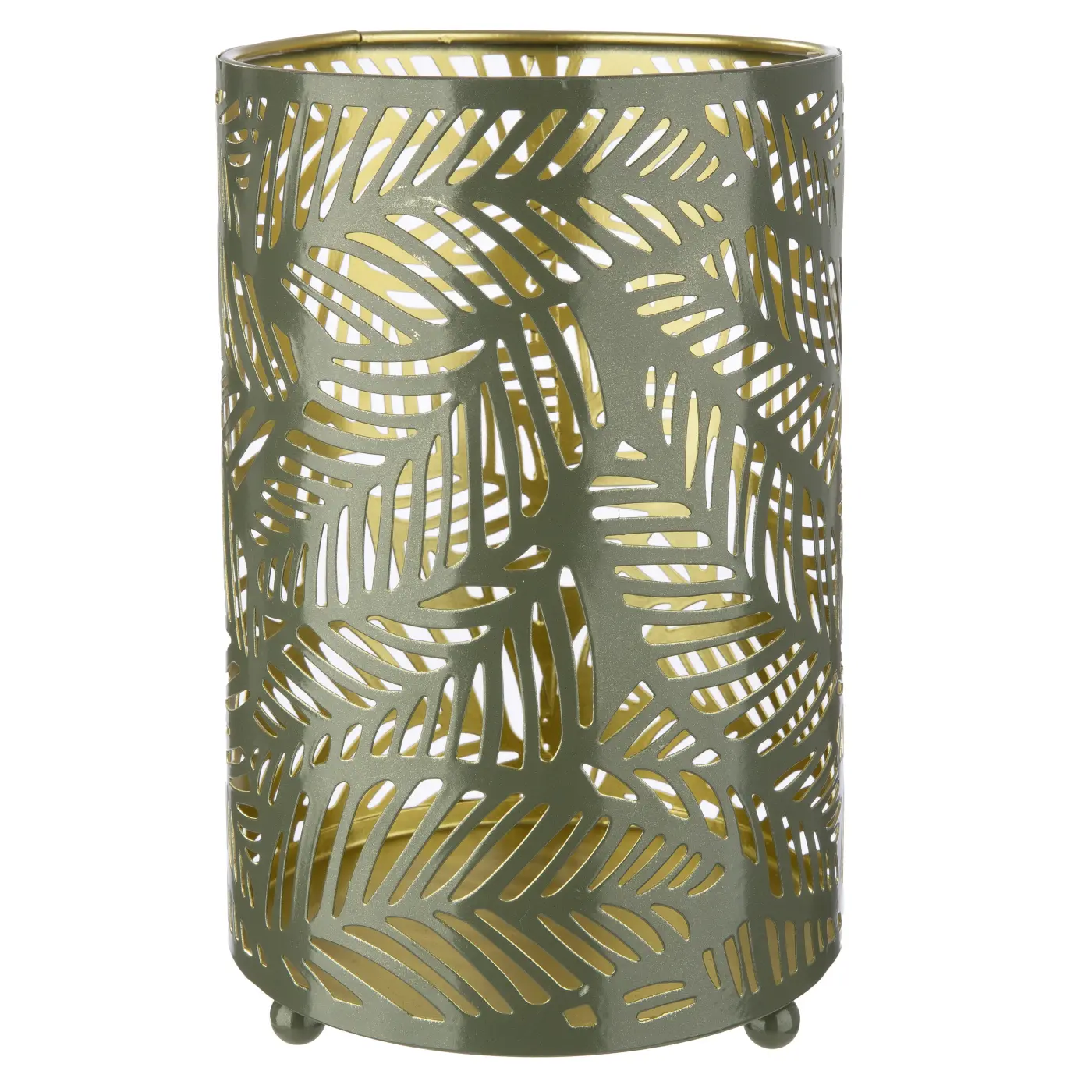 Gilde Handwerk Teelichtleuchter "Leaves" Blattdesign, Metall grün, innen goldfarben