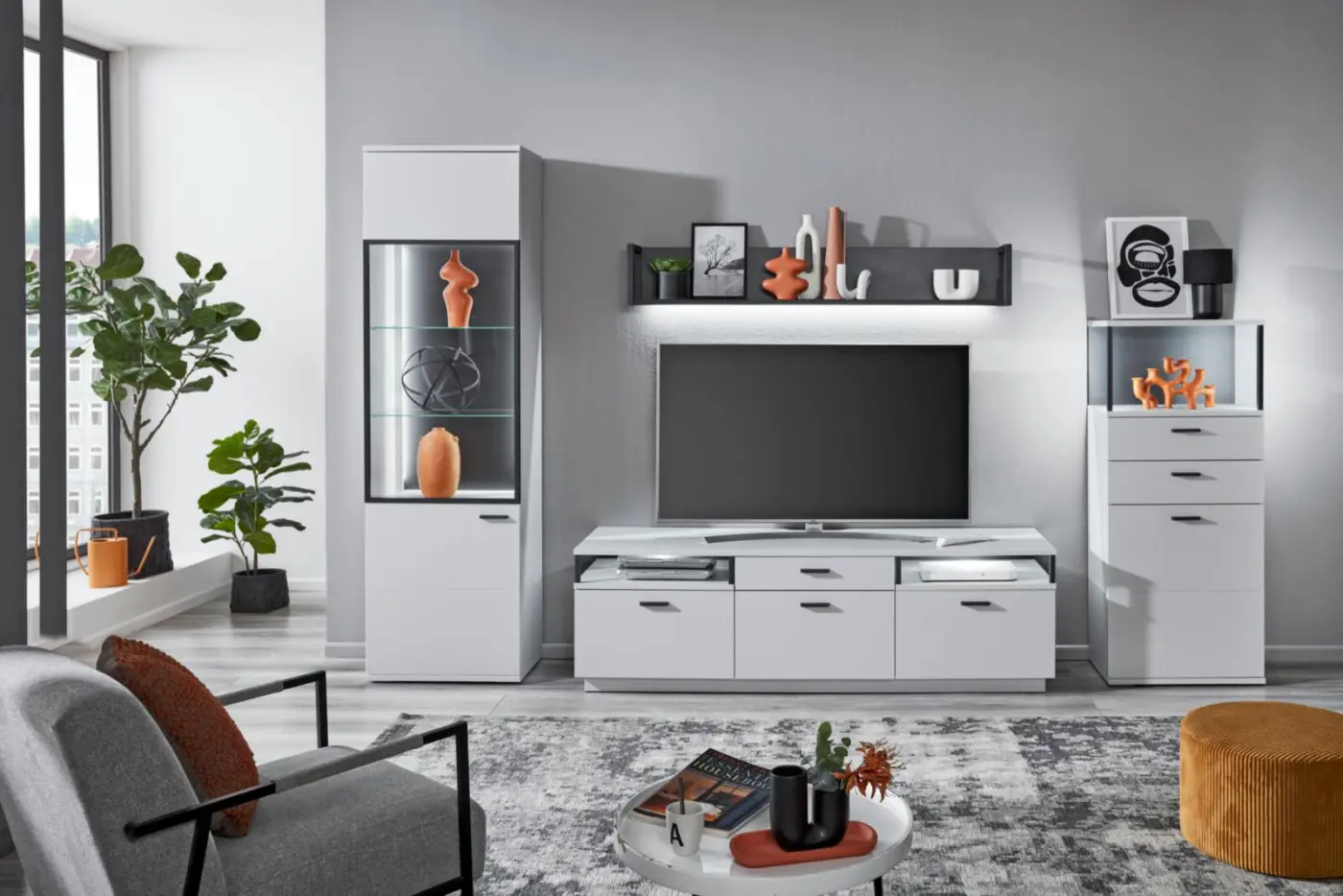 Ideal  Wohnwand Juno weiß grau ca. 319,5 x 207 x 50 cm