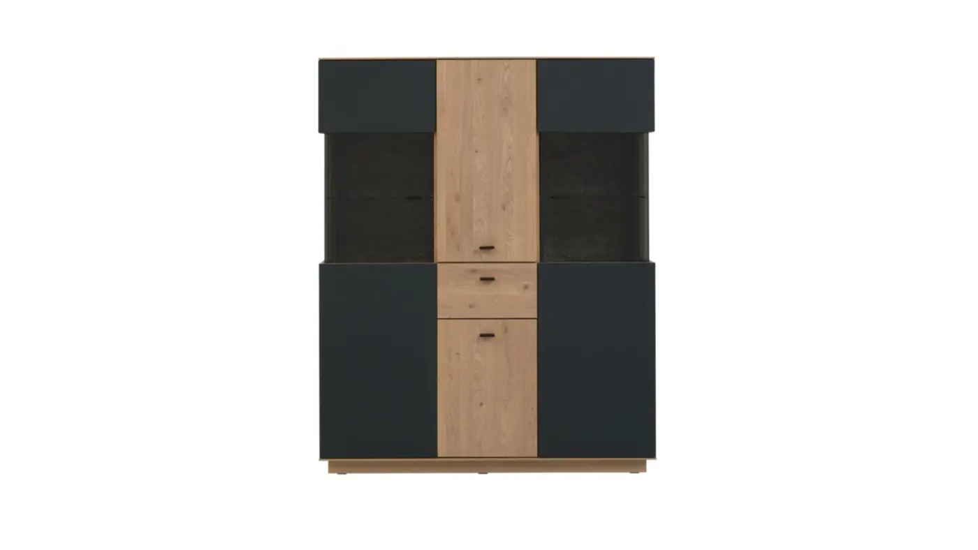 Interliving  Highboard  Serie IL 2025 Wildeiche massiv/Glas anthrazit ca. 116 x 144 x 40cm