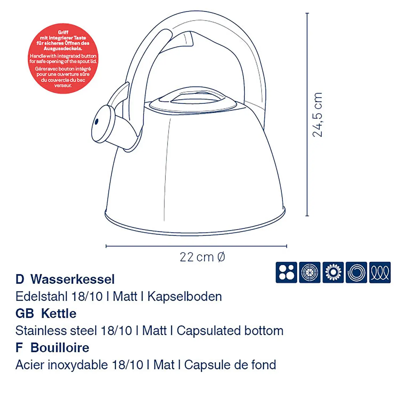 Kela Wasserkessel Vitus Edelstahl 2,4 l