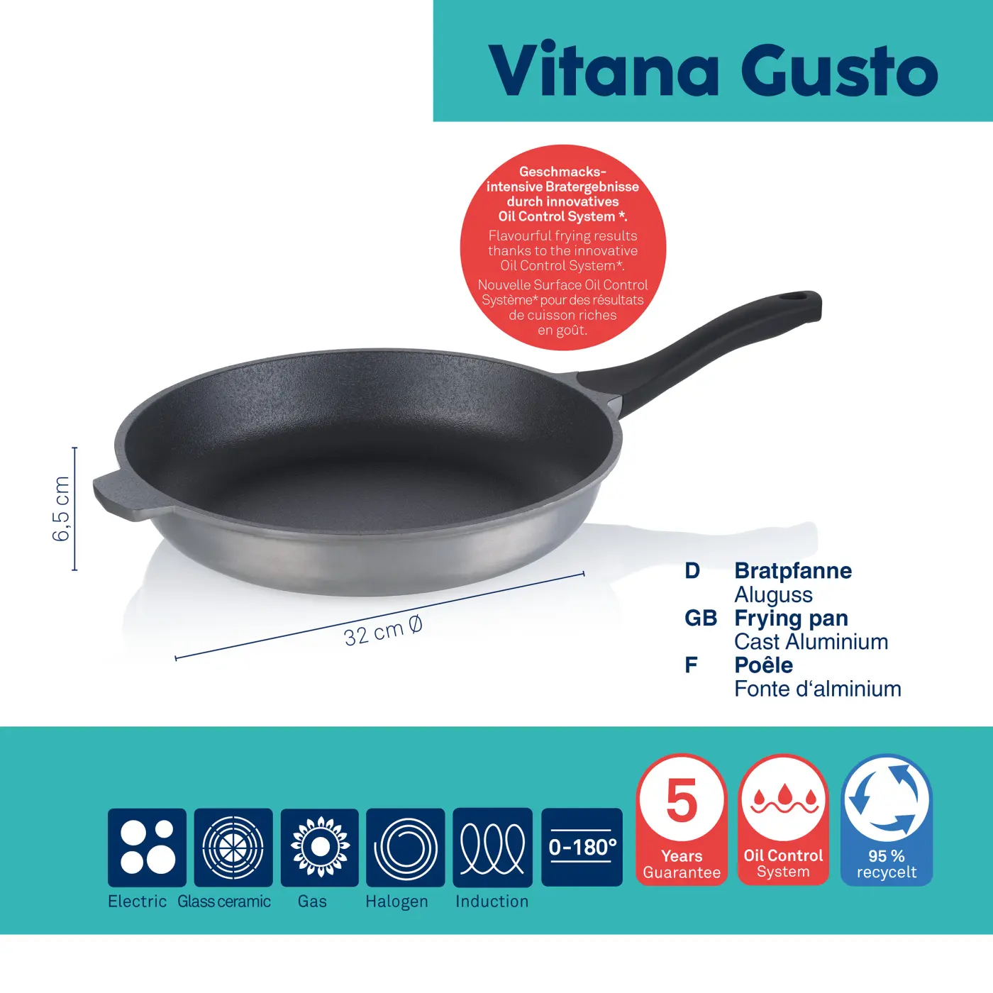 Kela Bratpfanne Vitana Gusto Aluguss grau 6,5cm 32cmØ