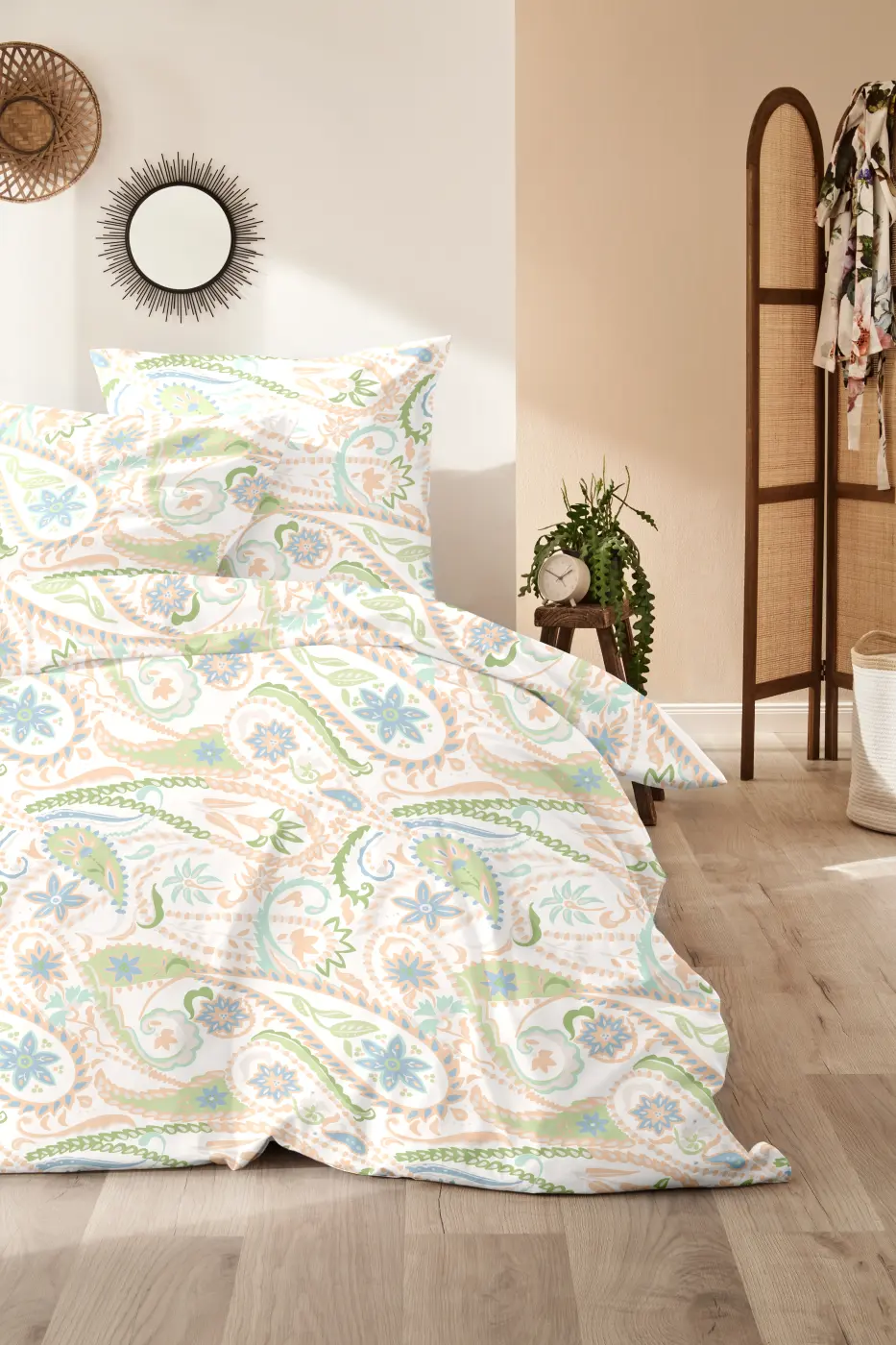 Hahn Mako-Satin Bettwäche Paisley braun-rot 135 x 200 cm