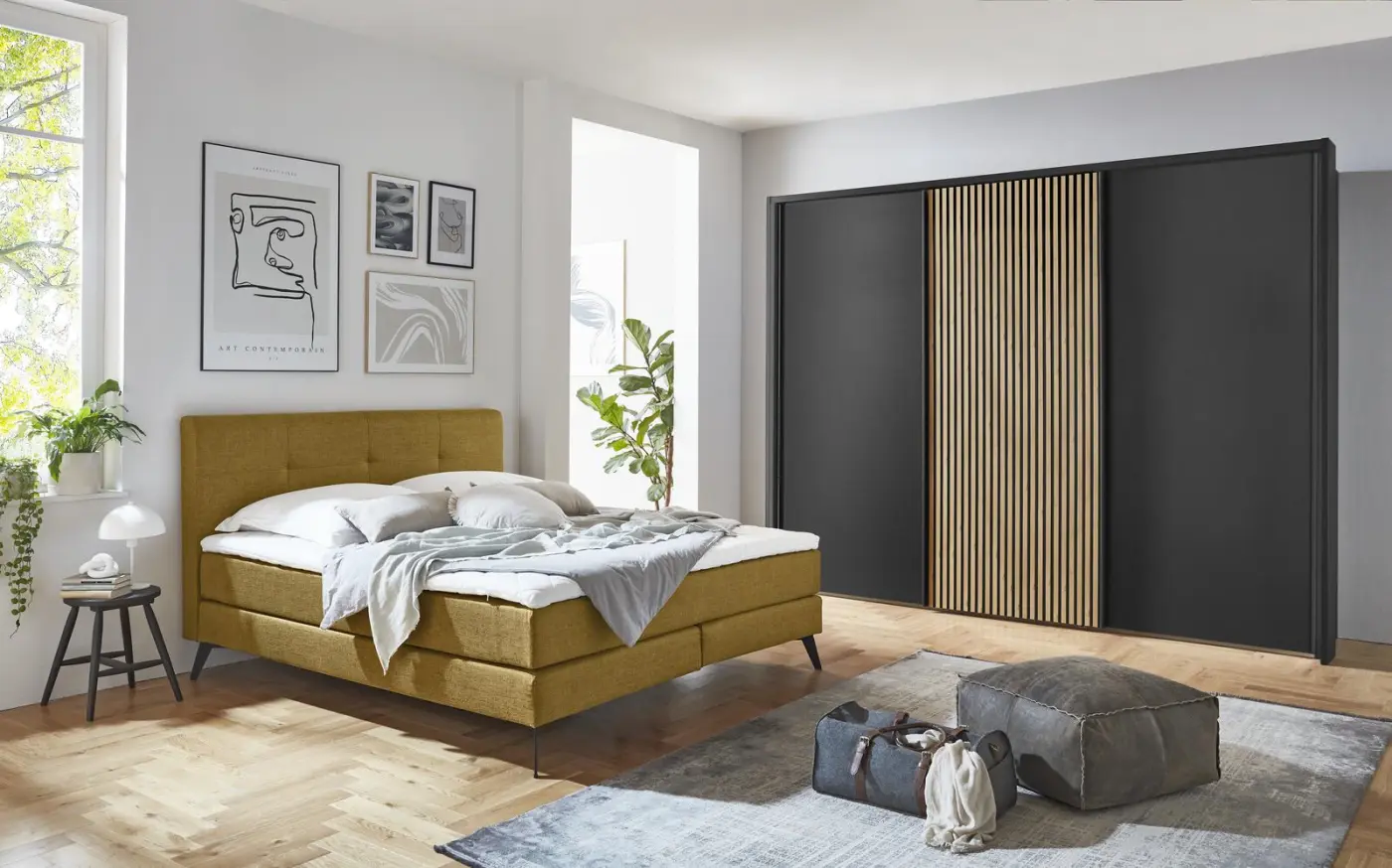 Wiemann  Schwebetürenschrank Denver graphit mit Lamellen in Eiche NB 217 x 300 cm