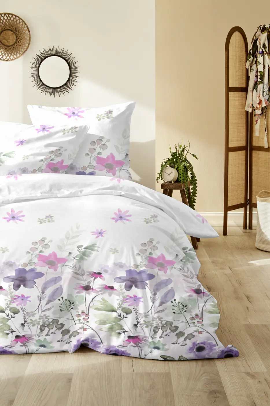 Hahn Mako Satin Bettwäsche 135x200/80x80 cm  lila-grün