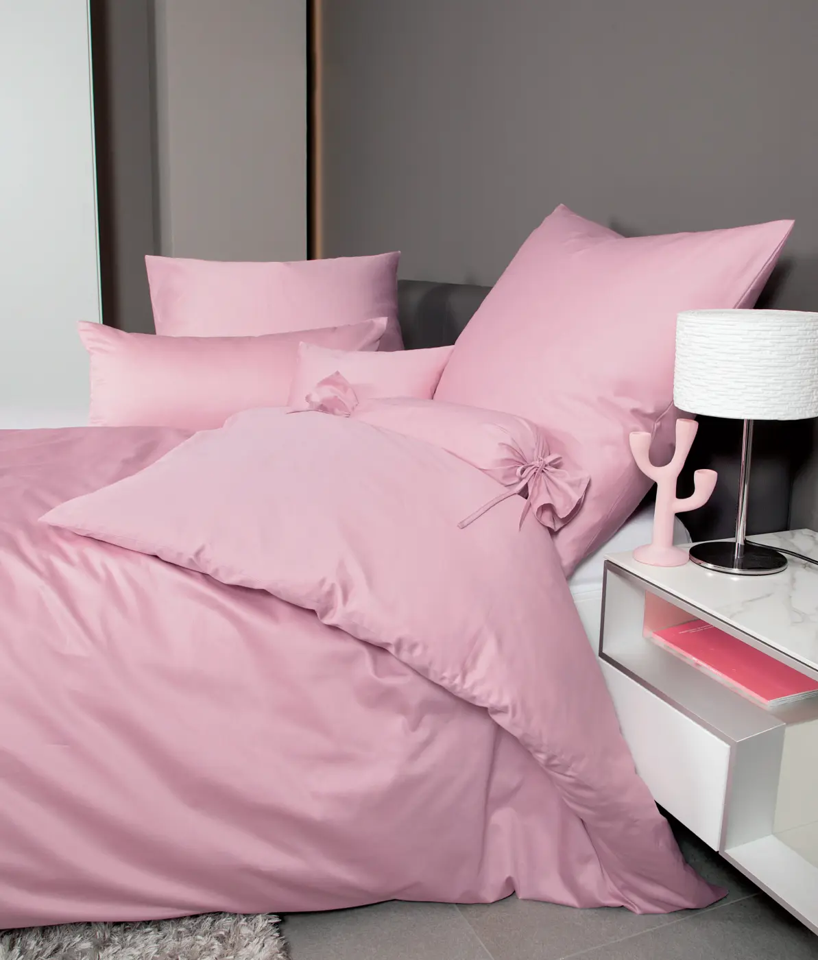 Janine Mako-Satin Bettwäsche Colors kreiderosé  155X220,80x80 cm