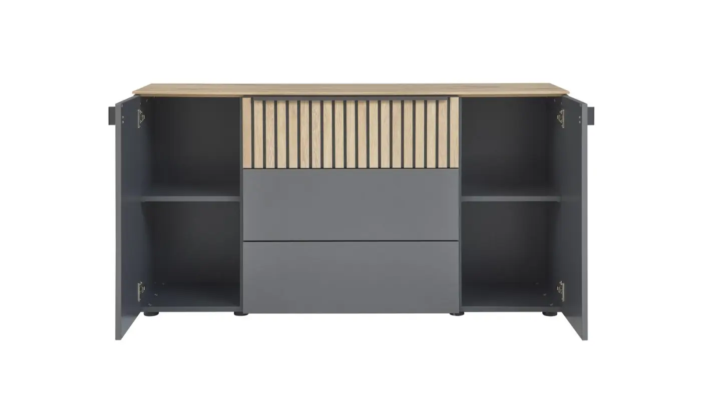 Interliving  Kommode Serie 1029 Lack graphit/Wildeiche ca. 154 x 80 x 45 cm 