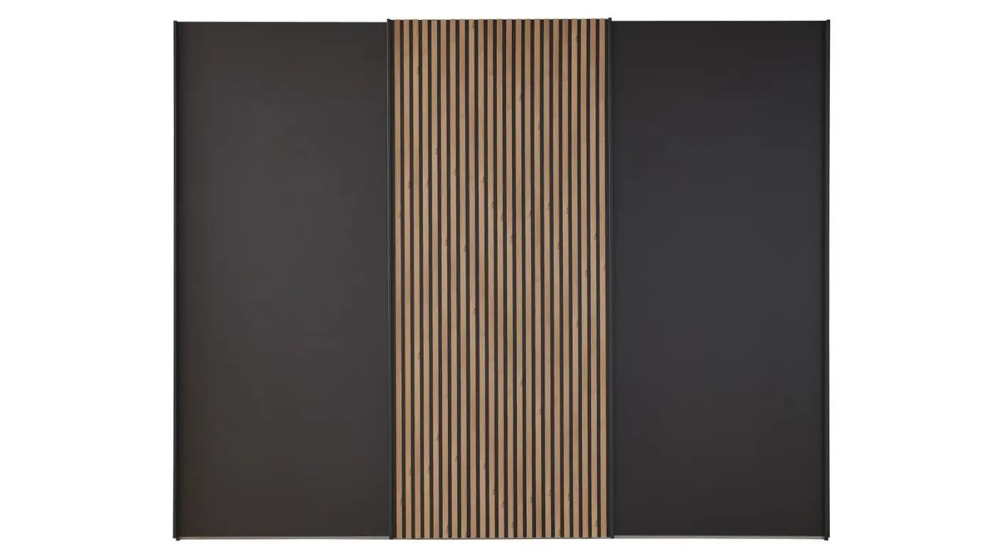 Wiemann  Schwebetürenschrank Denver graphit mit Lamellen in Eiche NB 217 x 300 cm