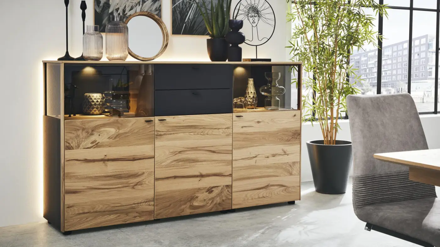 Interliving Sideboard inkl. Zubehör Serie 5604 Eiche rustico hell geölt 182 x 105 x 43 cm Interliving Sideboard inkl. Zubehör Serie 5604 Eiche rustico hell geölt 182 x 105 x 43 cm