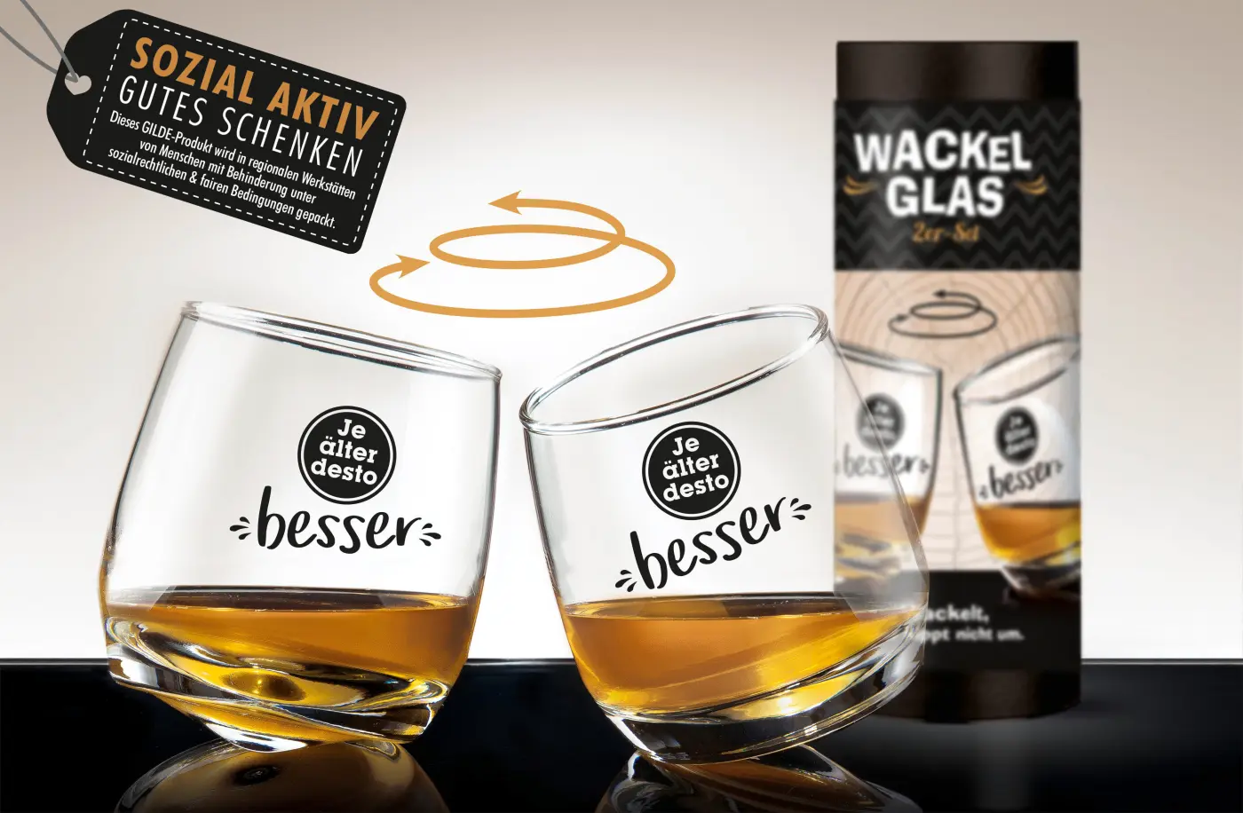 Gilde Wackelglas "Je älter desto besser" 2er Set in Box