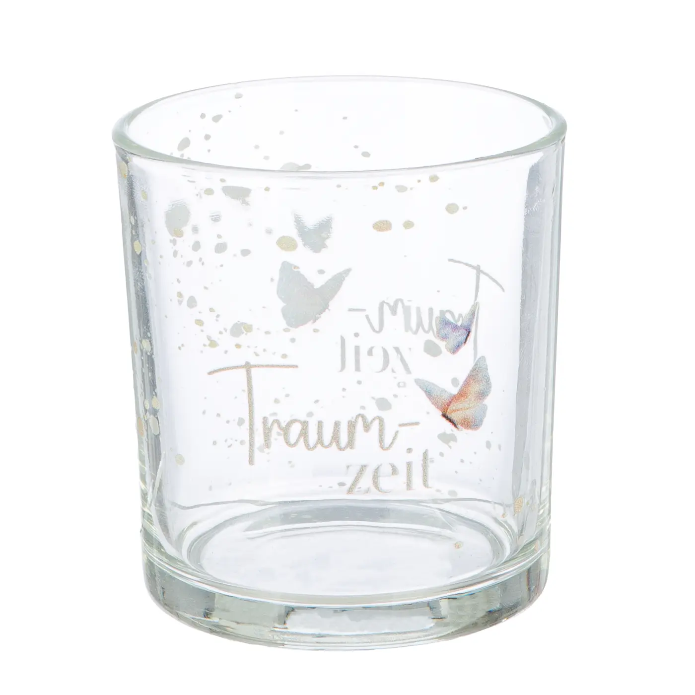 Gilde Windlicht "Schmetterlingstanz" Glas lila/weiß  H:8cm D:7cm