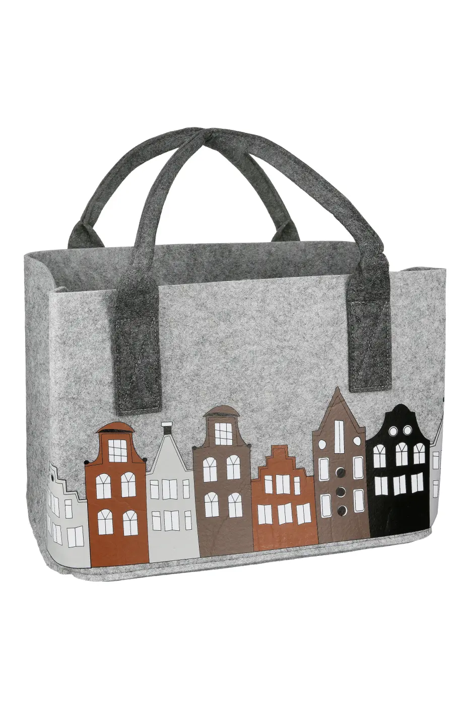 Gilde Filztasche "Stadtlichter" hellgrau mit Hausmotiv