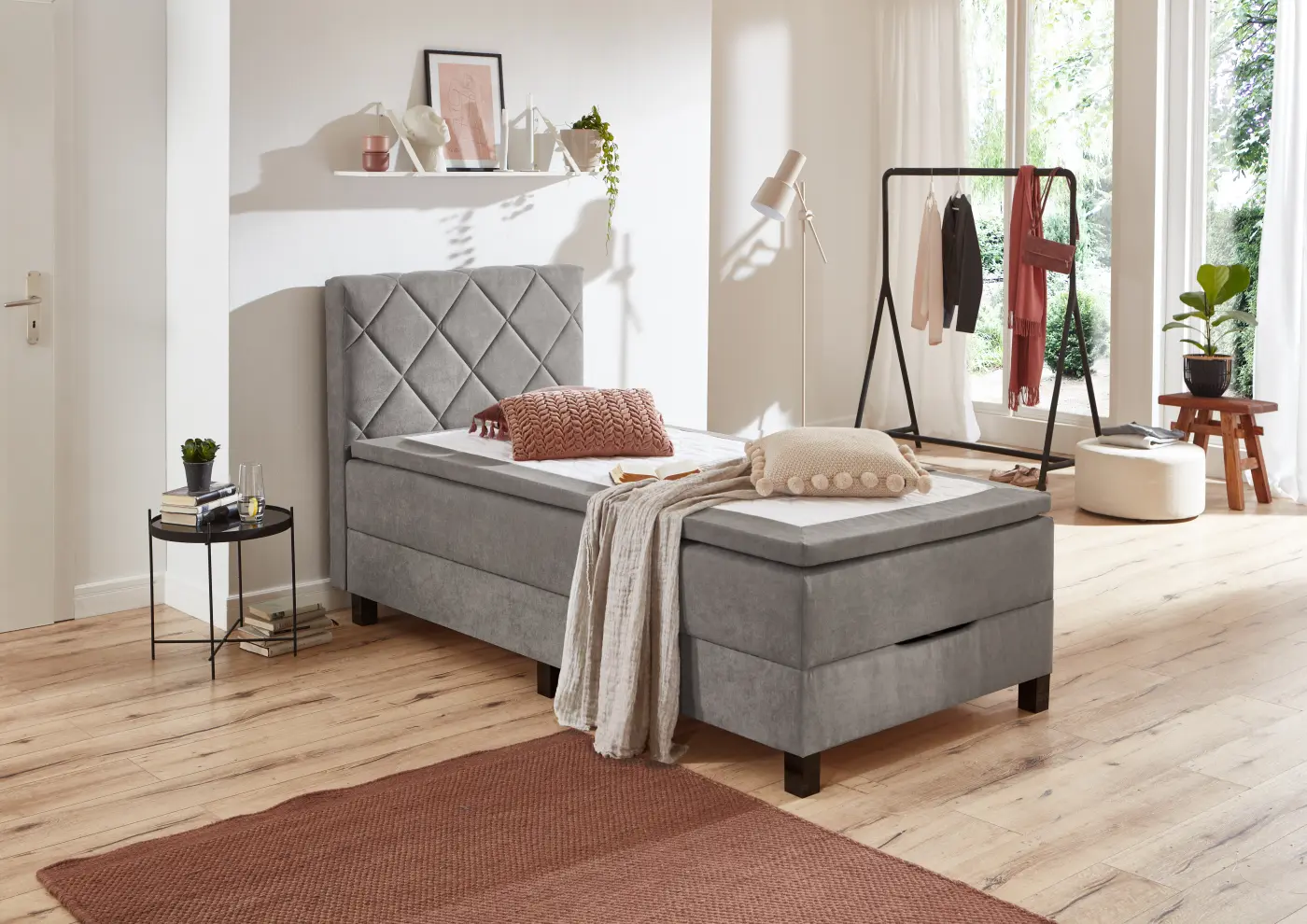 sun garden  Boxspringbett  BX 2280 Jeff uni hellgrau LF ca. 120 x 200 cm