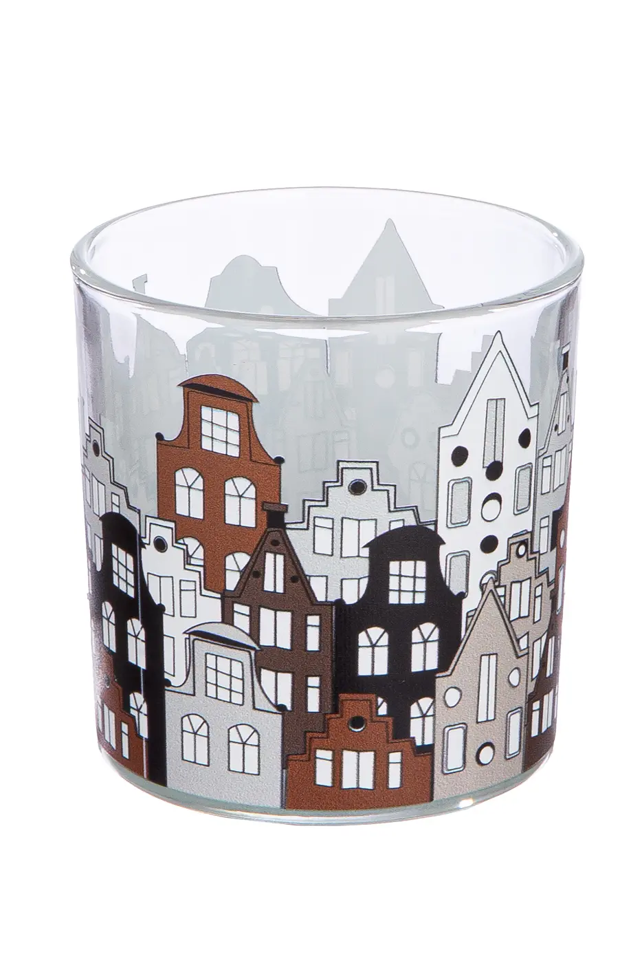 Gilde Windlicht "Stadtlichter" Glas braun mit Hausmotiv 
