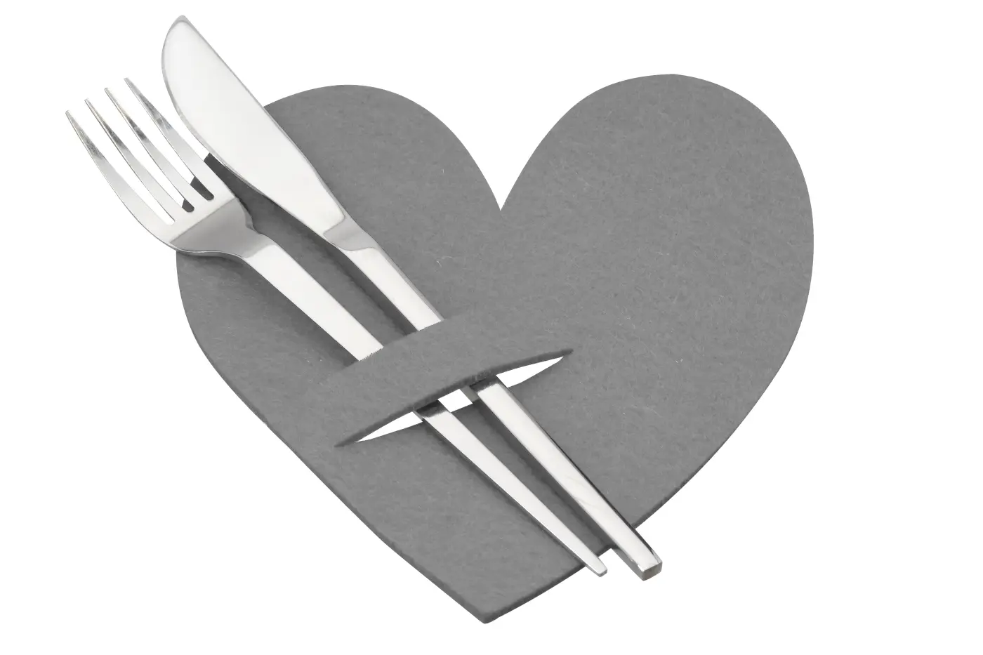 Gilde Bestecktaschen Herz hellgrau 18 cm Filz