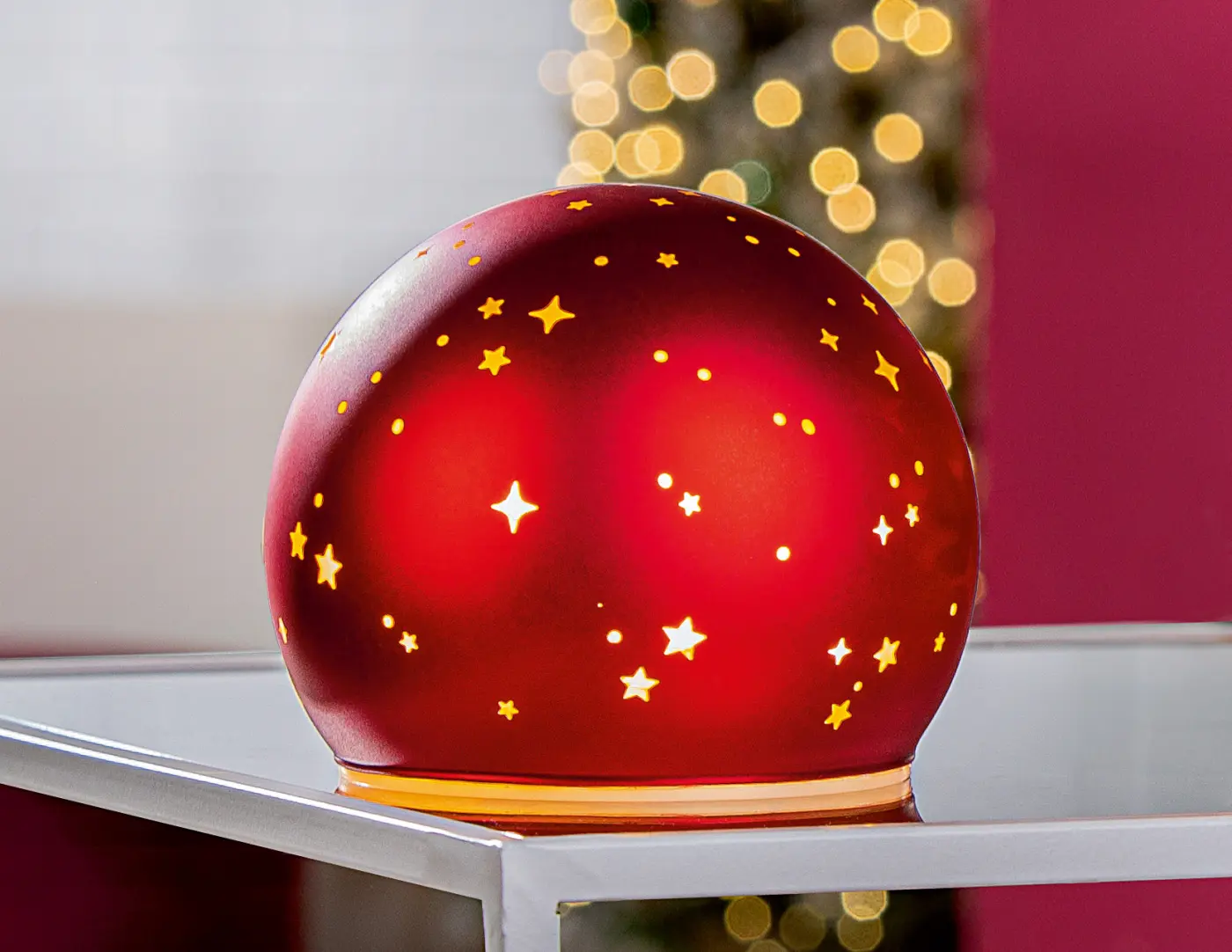 Gilde Handwerk LED-Dekokugel Cielo Glas rot D 10 cm