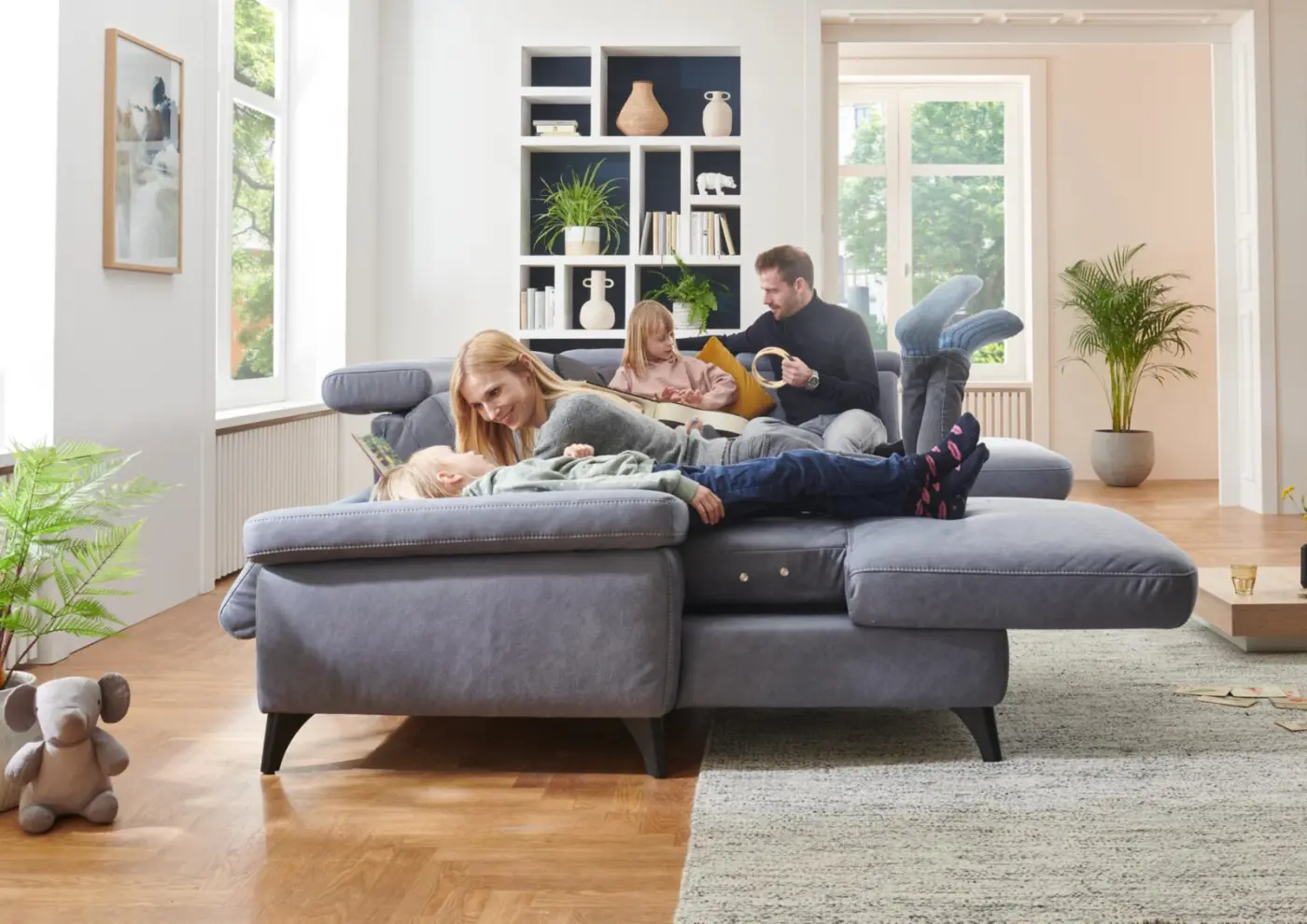 Polsteria Wohnlandschaft mit Funktionen  Relaxa 10.0 PSG blaugrau ca. 176 x 325 x 228 cm